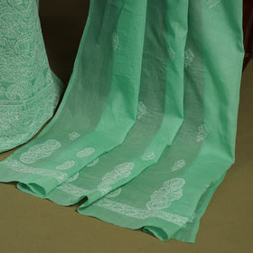 Buy Green 3pc Cotton Lucknow Embroidery Chikankari Dress Material