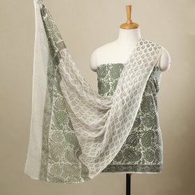  3pc Cotton Green Sanganeri Print Dress Material