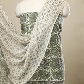  3pc Cotton Green Sanganeri Print Dress Material