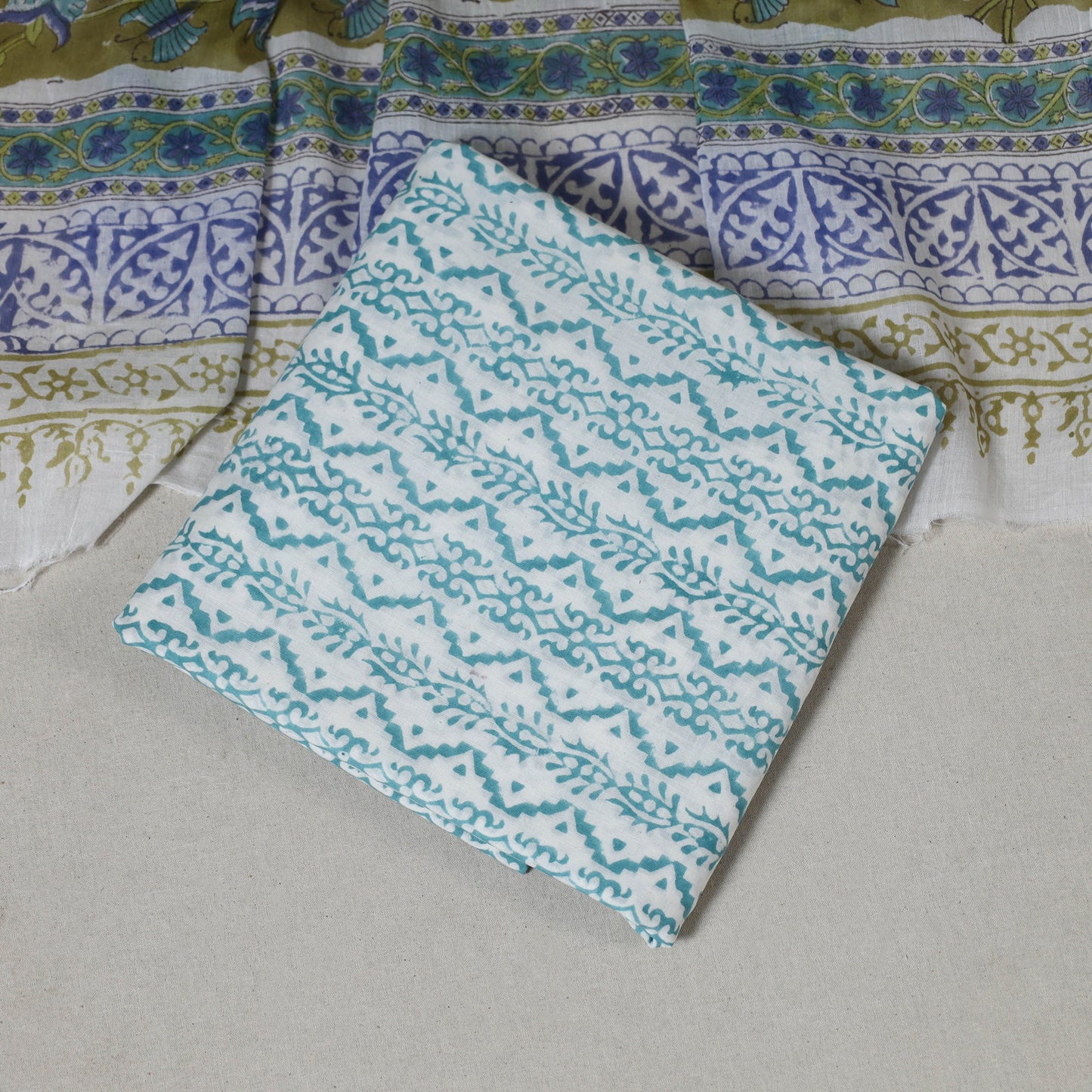 Green - 3pc cotton sanganeri unstitched dress material 11