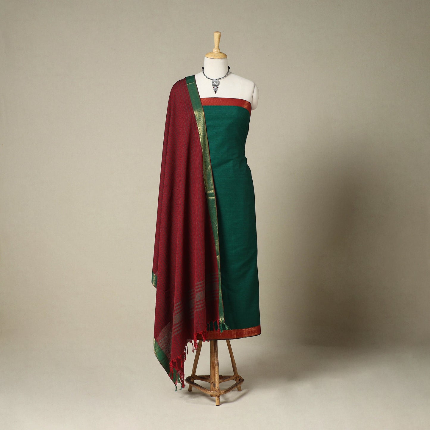 Green 3pc Cotton Unstitched Dharwad Dress Material