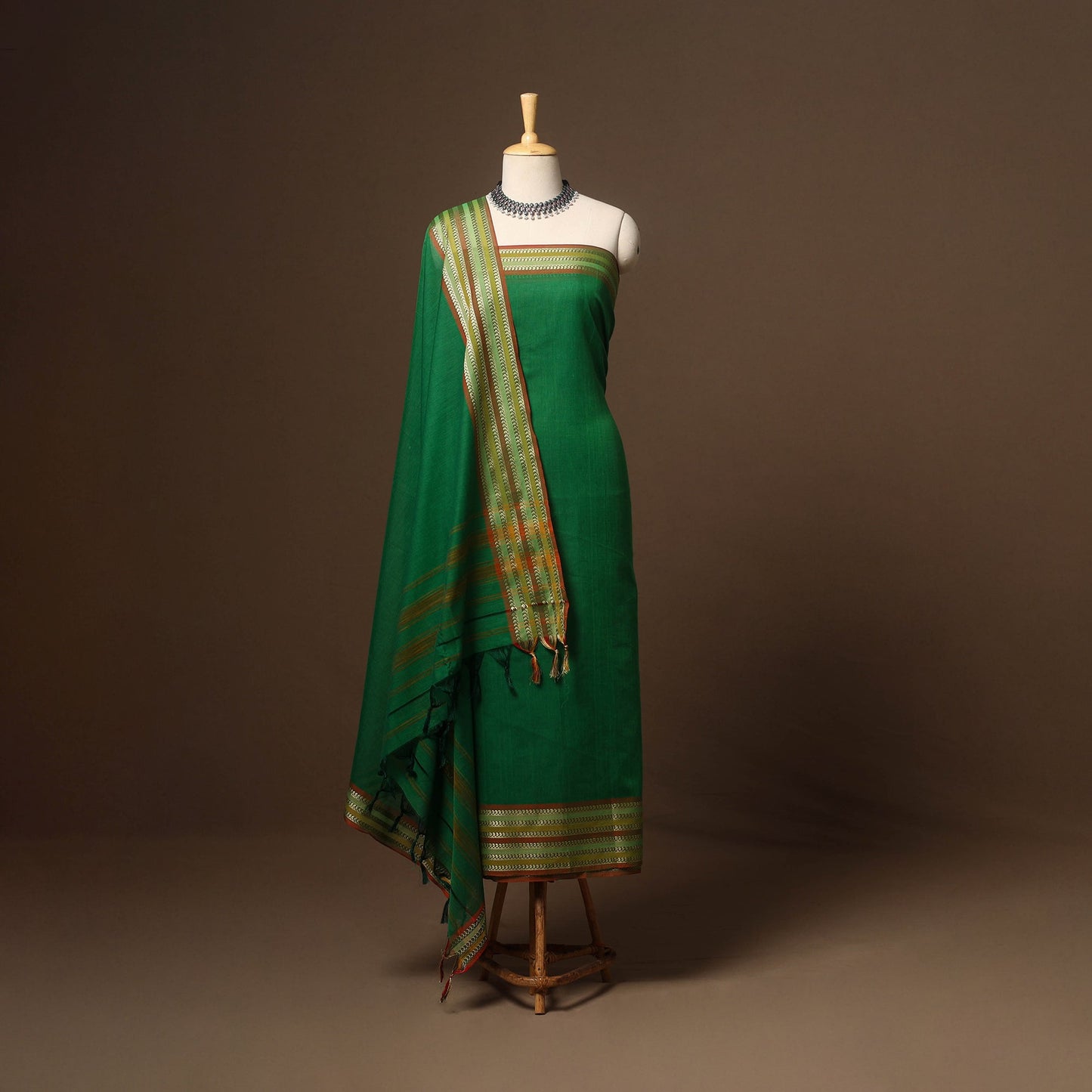 Green - 3pc cotton unstitched dharwad dress material 12