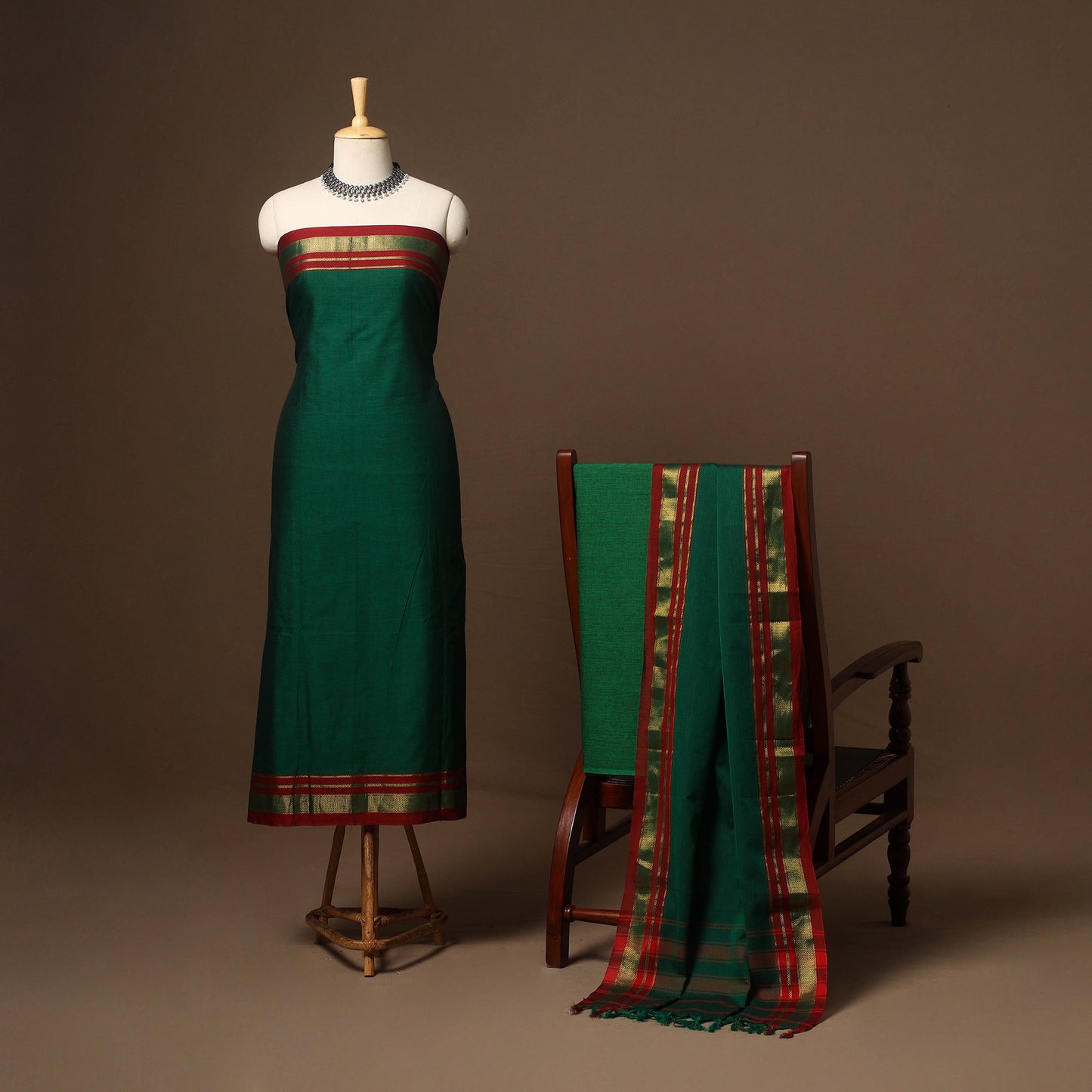 Green - 3pc cotton unstitched dharwad dress material 17