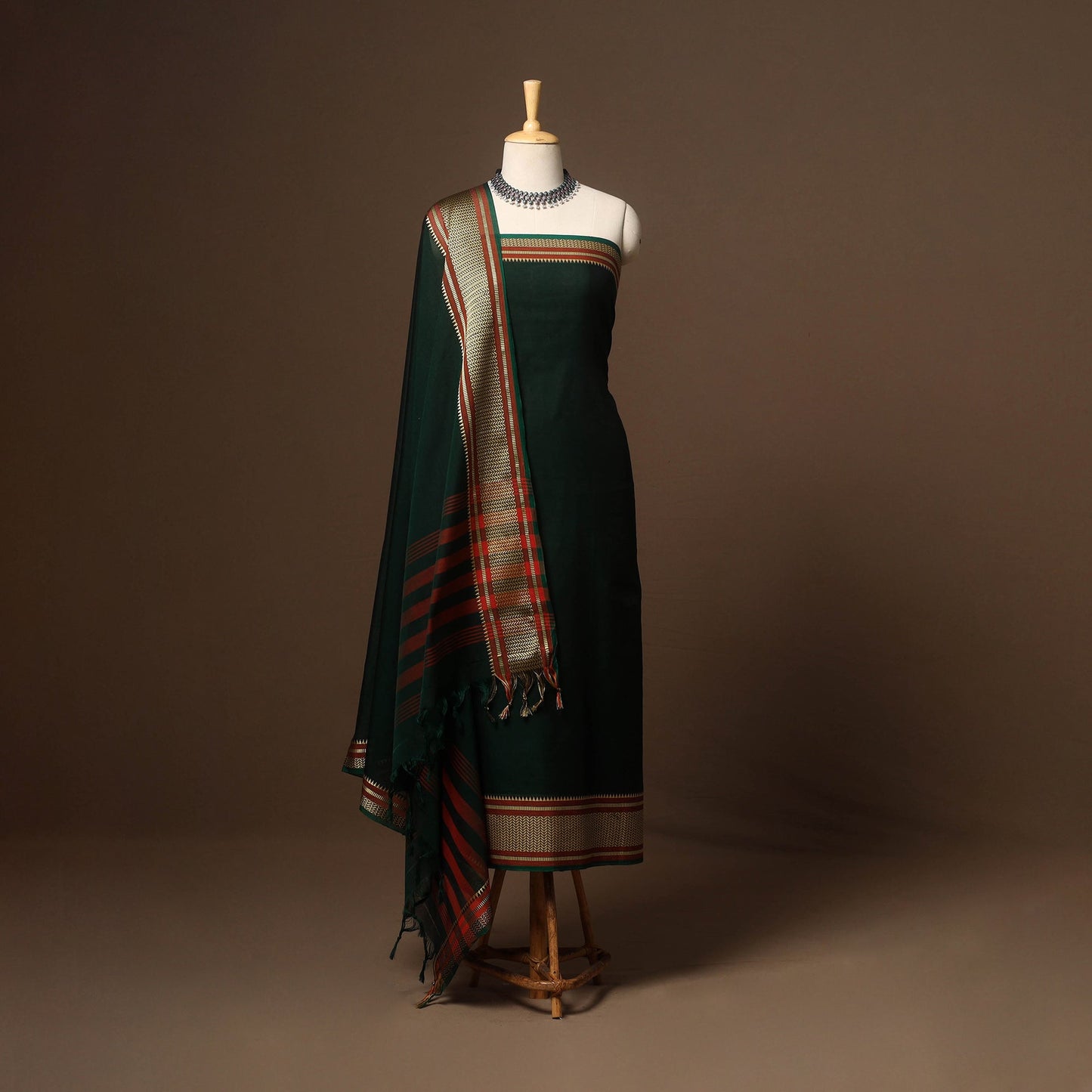 Green - 3pc cotton unstitched dharwad dress material 19