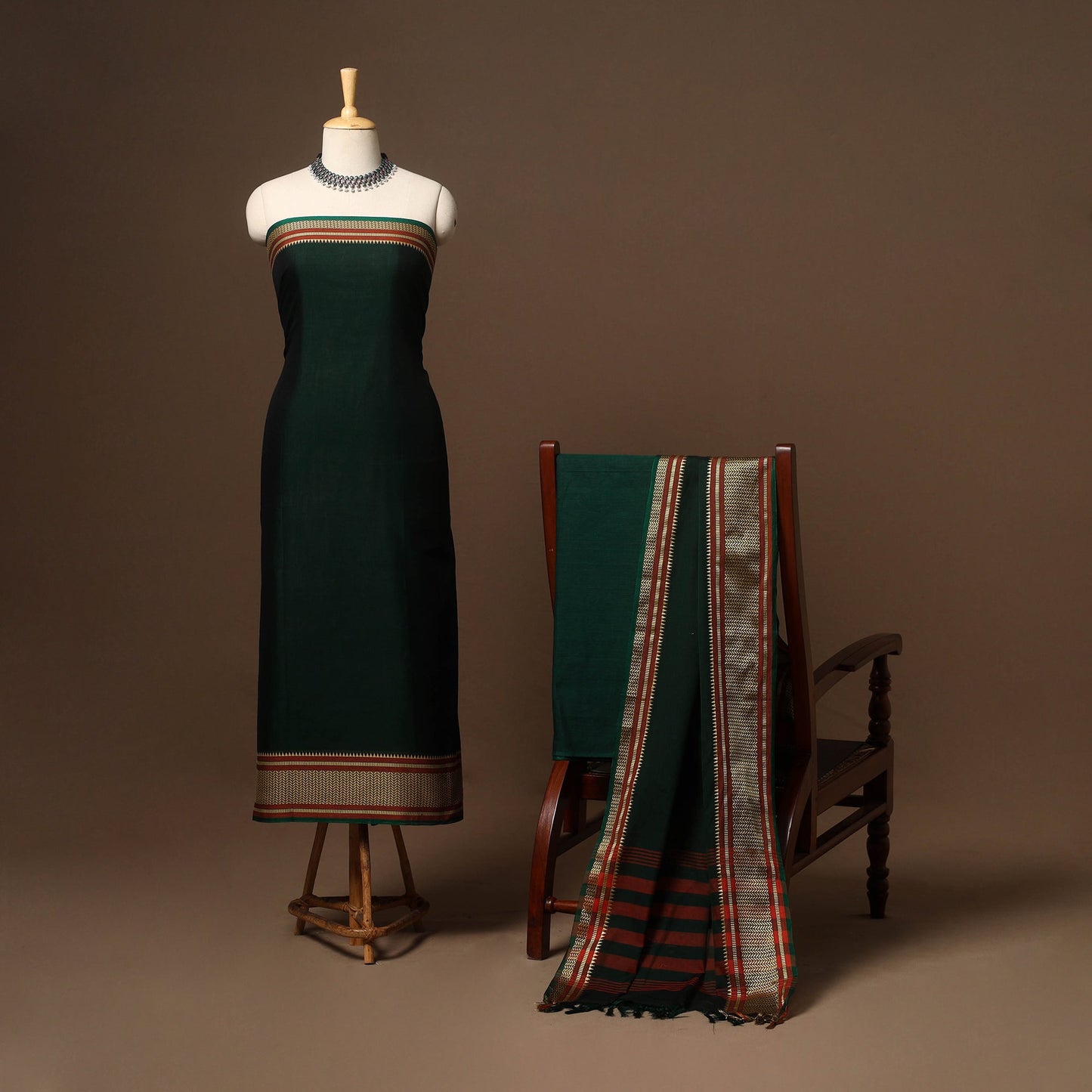 Green - 3pc cotton unstitched dharwad dress material 19