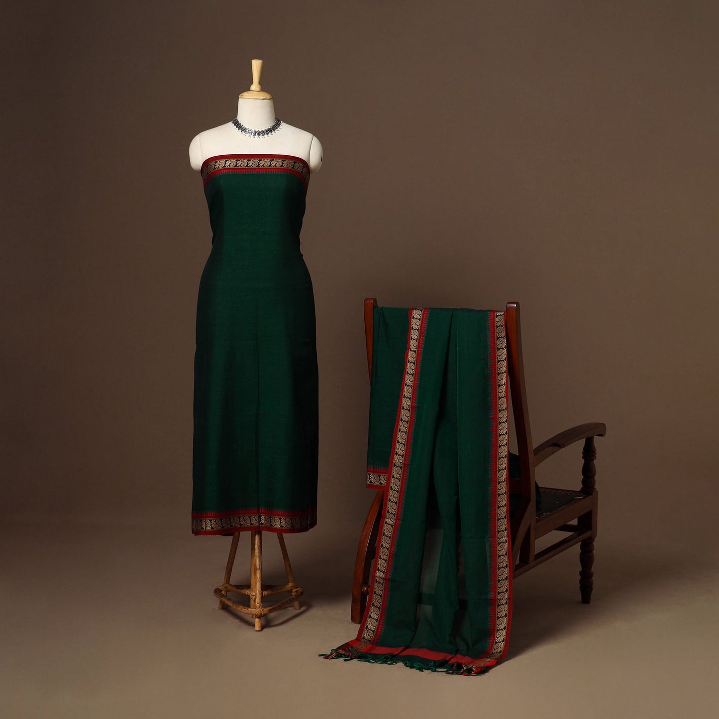 Green - 3pc cotton unstitched dharwad dress material