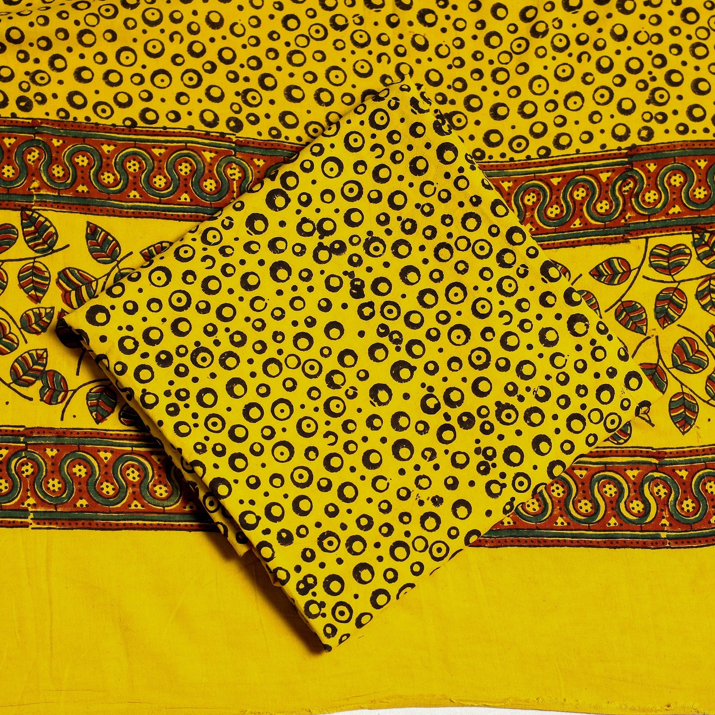 Green 3pc Block Print Cotton Ajrakh Dress Material