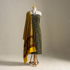 Green 3pc Block Print Cotton Ajrakh Dress Material