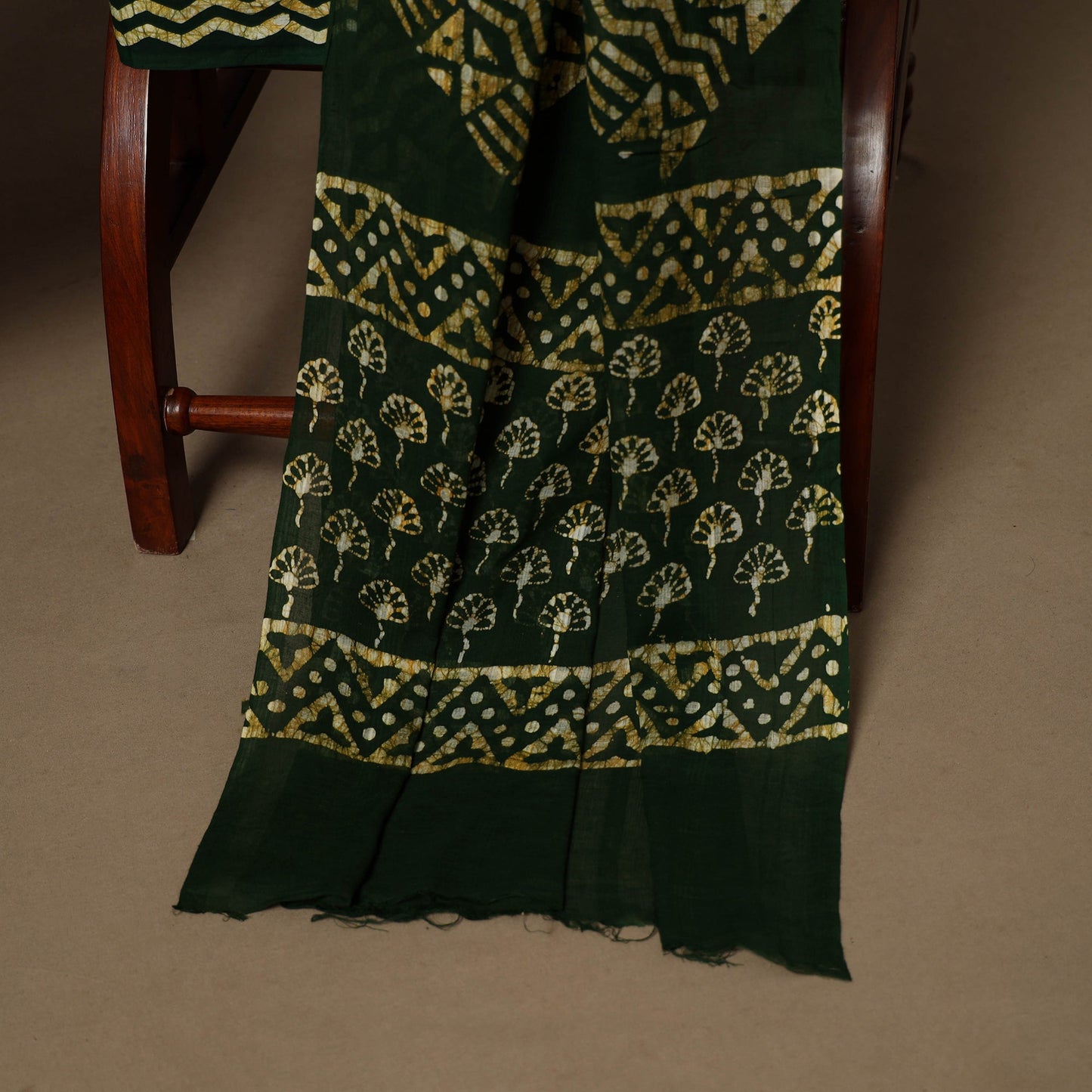 Green - 3pc cotton unstitched hand batik dress material 03