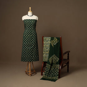 Green - 3pc cotton unstitched hand batik dress material 03