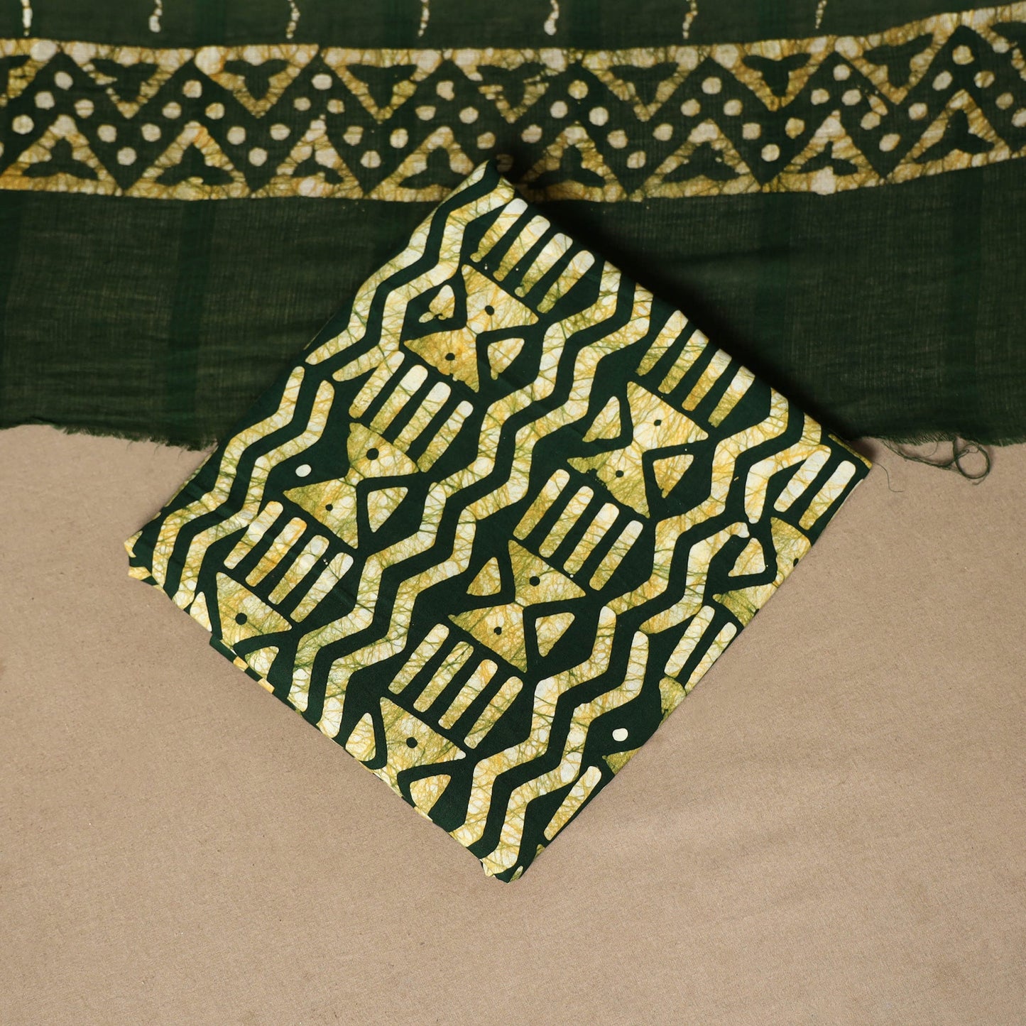 Green - 3pc cotton unstitched hand batik dress material 03