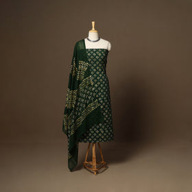 Green - 3pc cotton unstitched hand batik dress material 03