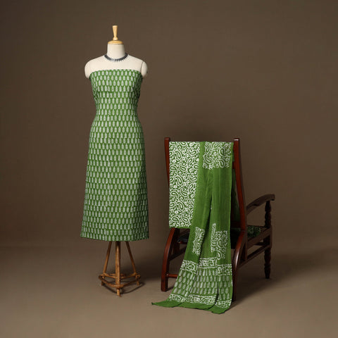 Green - 3pc cotton unstitched hand batik dress material 04