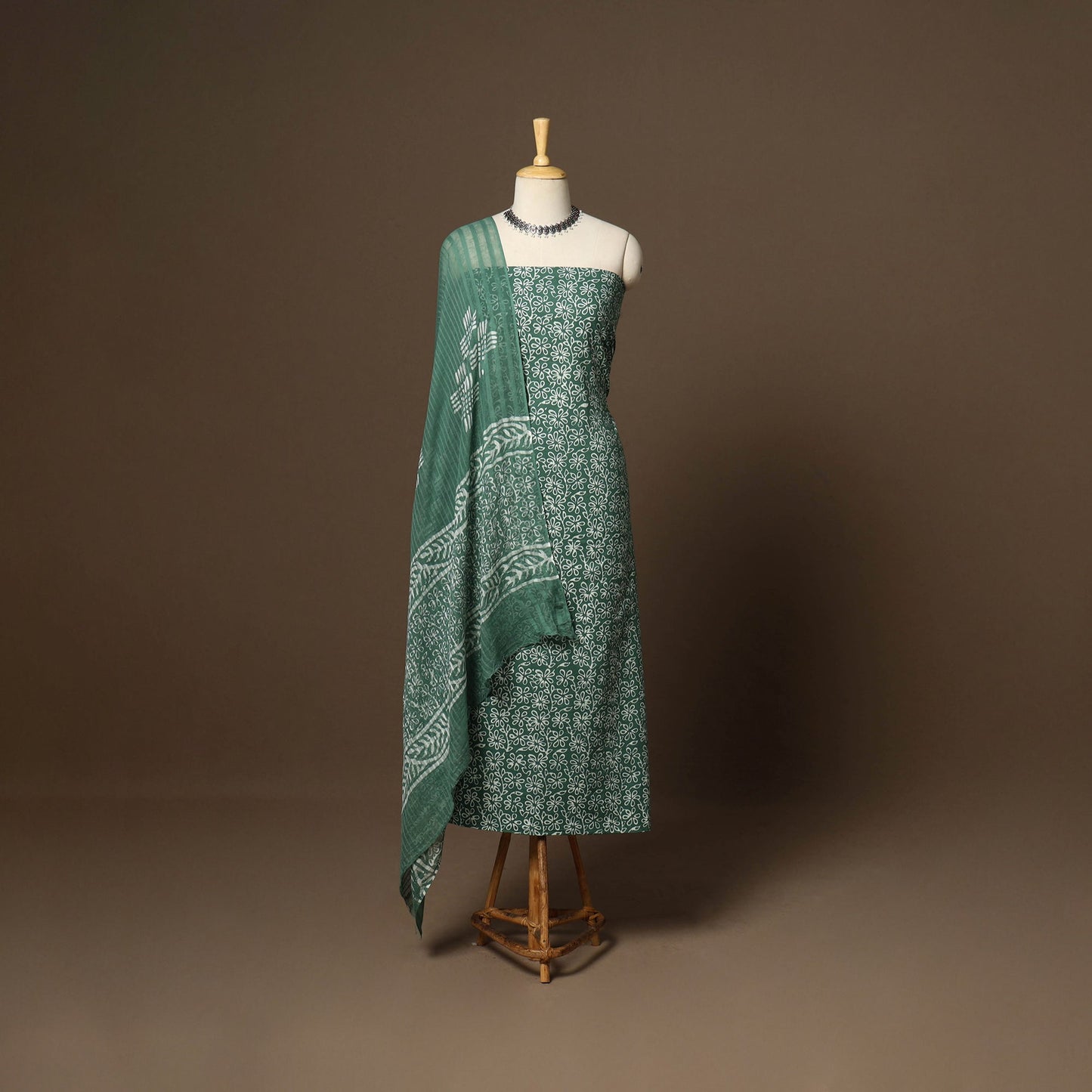 Green - 3pc cotton unstitched hand batik dress material 07