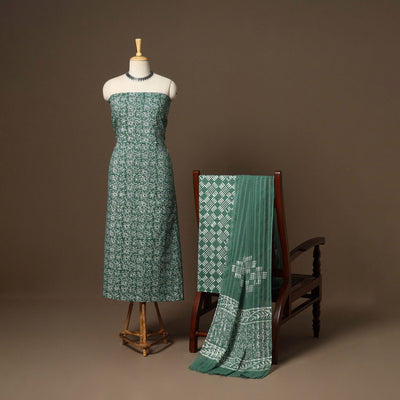 Green - 3pc cotton unstitched hand batik dress material 07