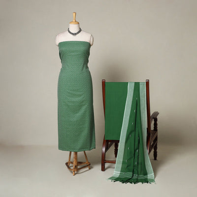 Green - 3pc cotton unstitched jacquard dress material 02