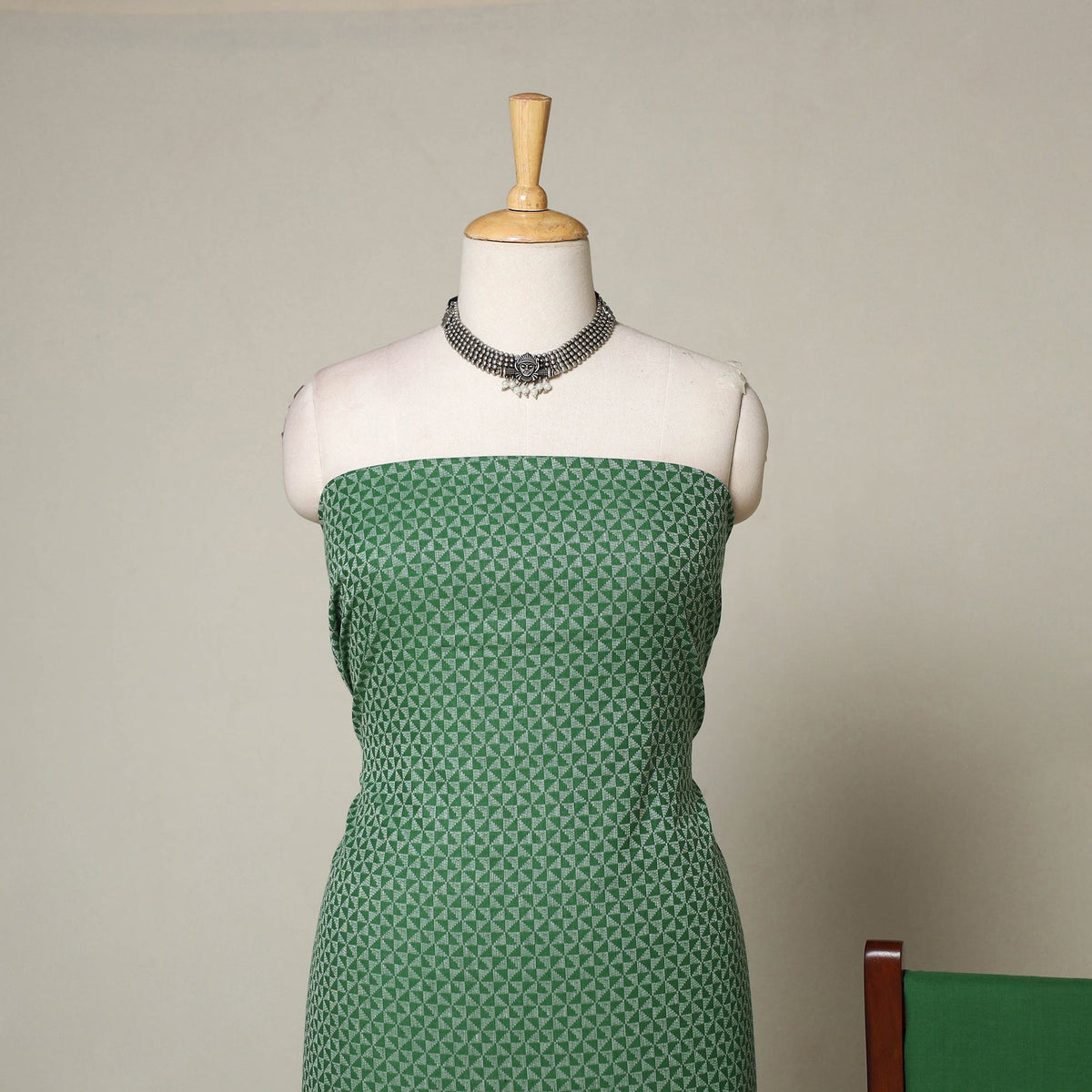 Green - 3pc cotton unstitched jacquard dress material 02
