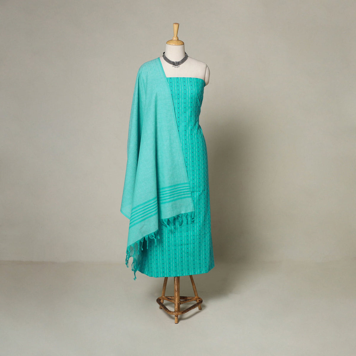 Green - 3pc cotton unstitched jacquard dress material 10