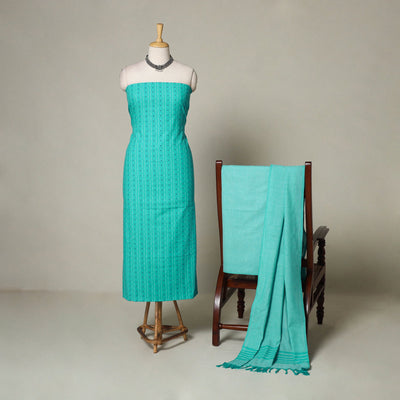 Green - 3pc cotton unstitched jacquard dress material 10