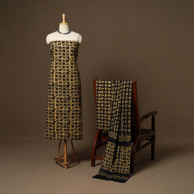 Green - 3pc cotton unstitched kutch batik dress material 02