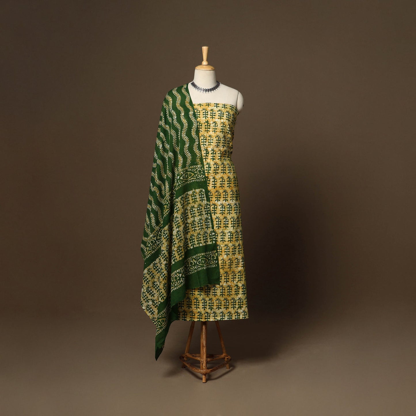 Green - 3pc cotton unstitched kutch batik dress material 04