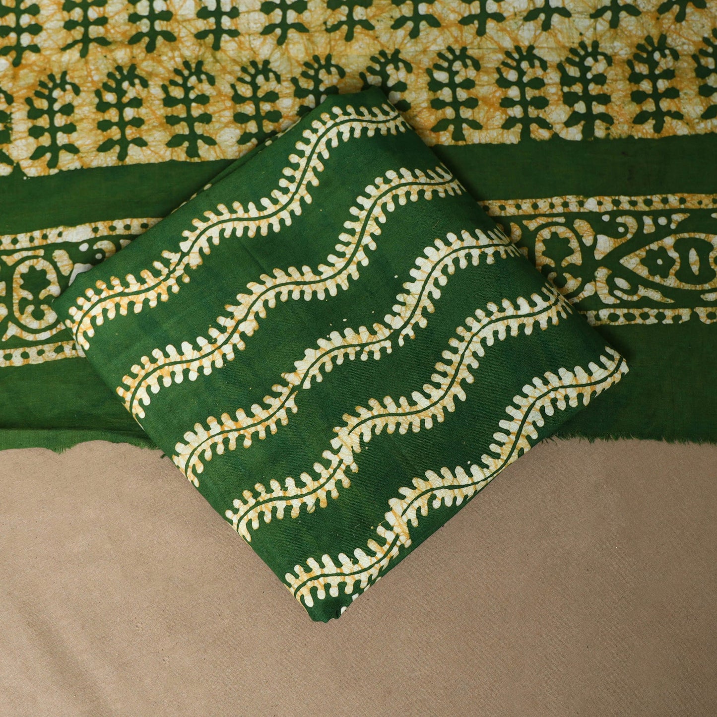 Green - 3pc cotton unstitched kutch batik dress material 04
