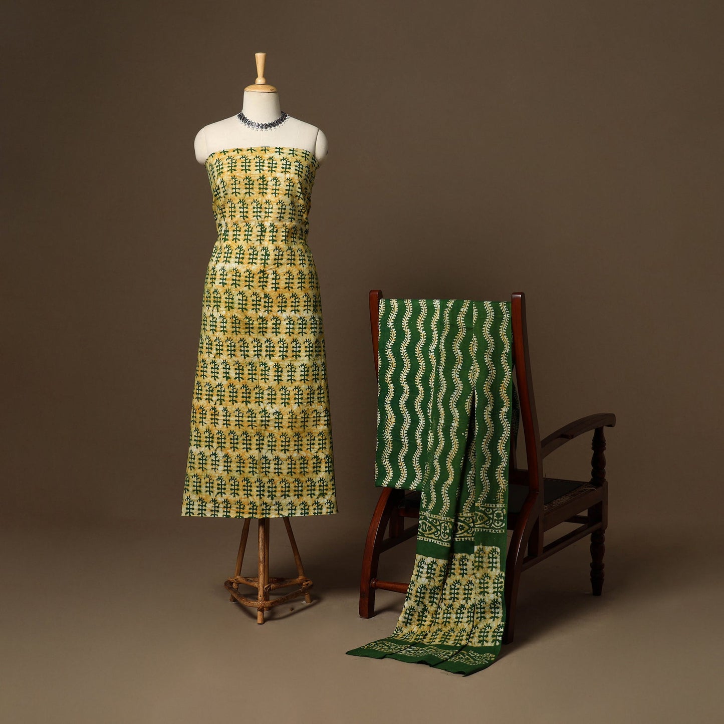 Green - 3pc cotton unstitched kutch batik dress material 04