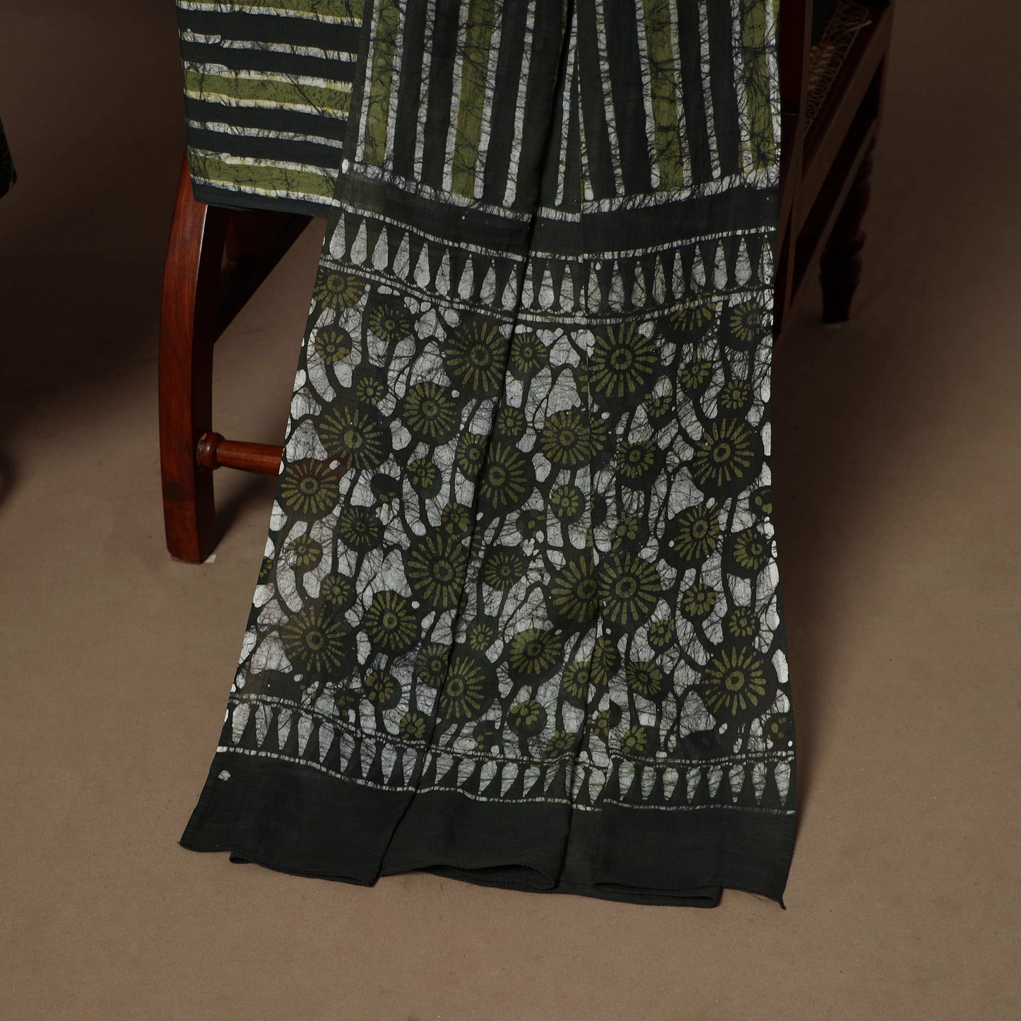 Green - 3pc cotton unstitched kutch batik dress material 05