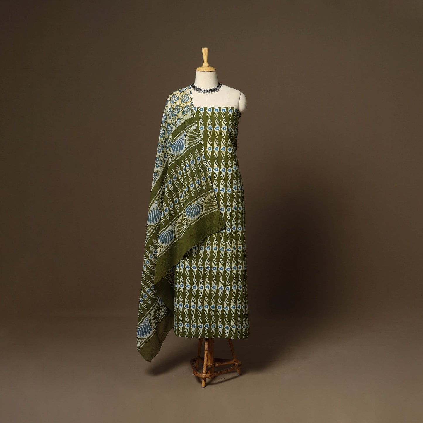 Green - 3pc cotton unstitched kutch batik dress material 07