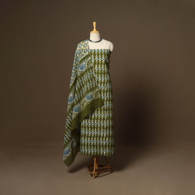 Green - 3pc cotton unstitched kutch batik dress material 07