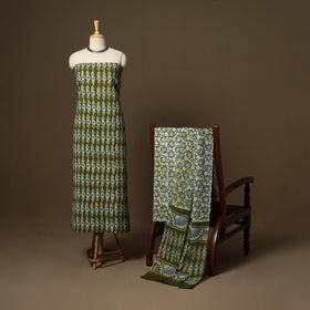 Green - 3pc cotton unstitched kutch batik dress material 07