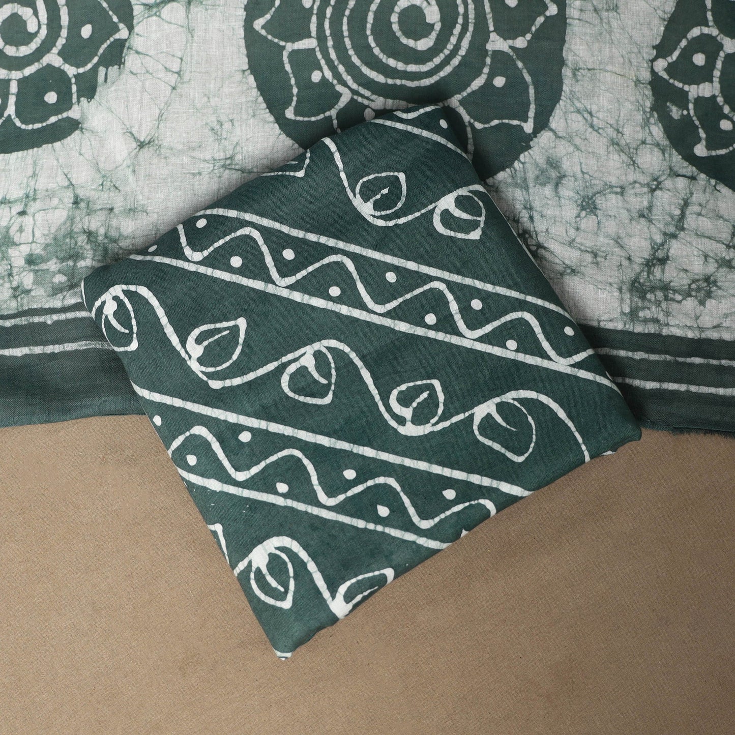 Green - 3pc cotton unstitched kutch batik dress material 11