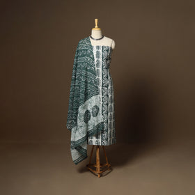 Green - 3pc cotton unstitched kutch batik dress material 11