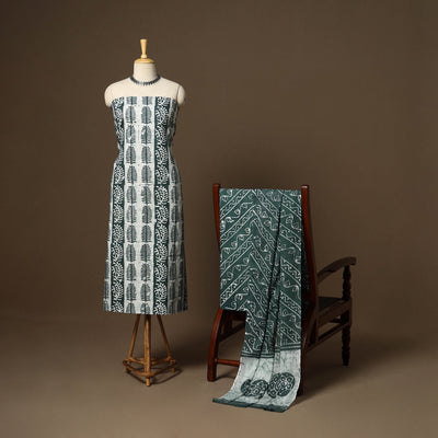 Green - 3pc cotton unstitched kutch batik dress material 11