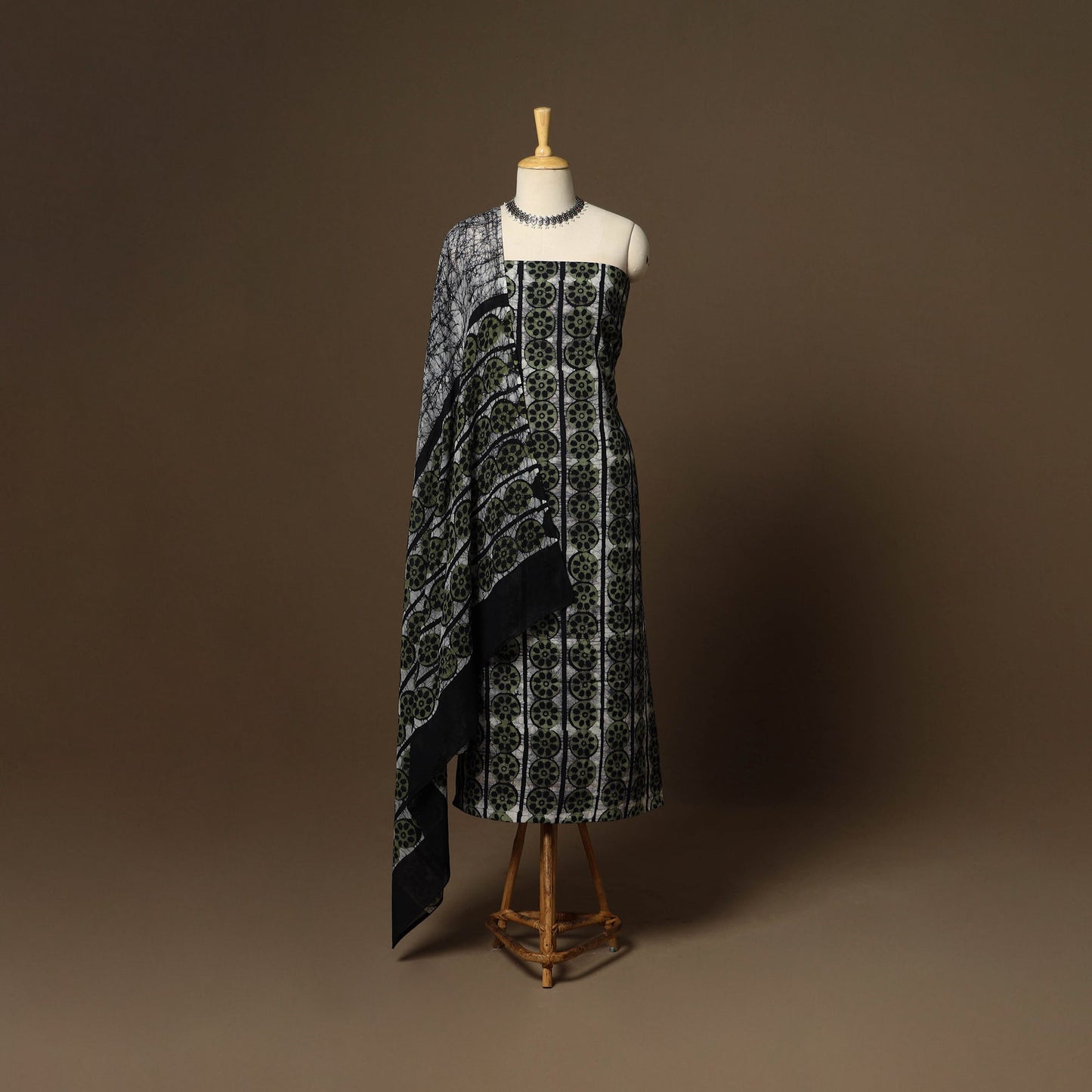 Green - 3pc cotton unstitched kutch batik dress material 14