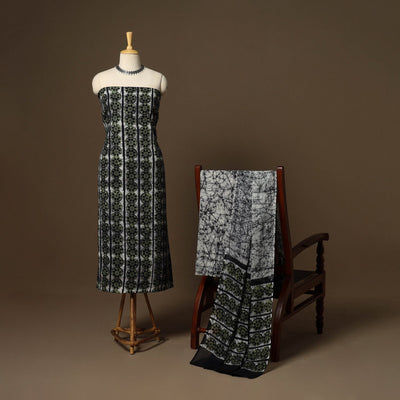 Green - 3pc cotton unstitched kutch batik dress material 14