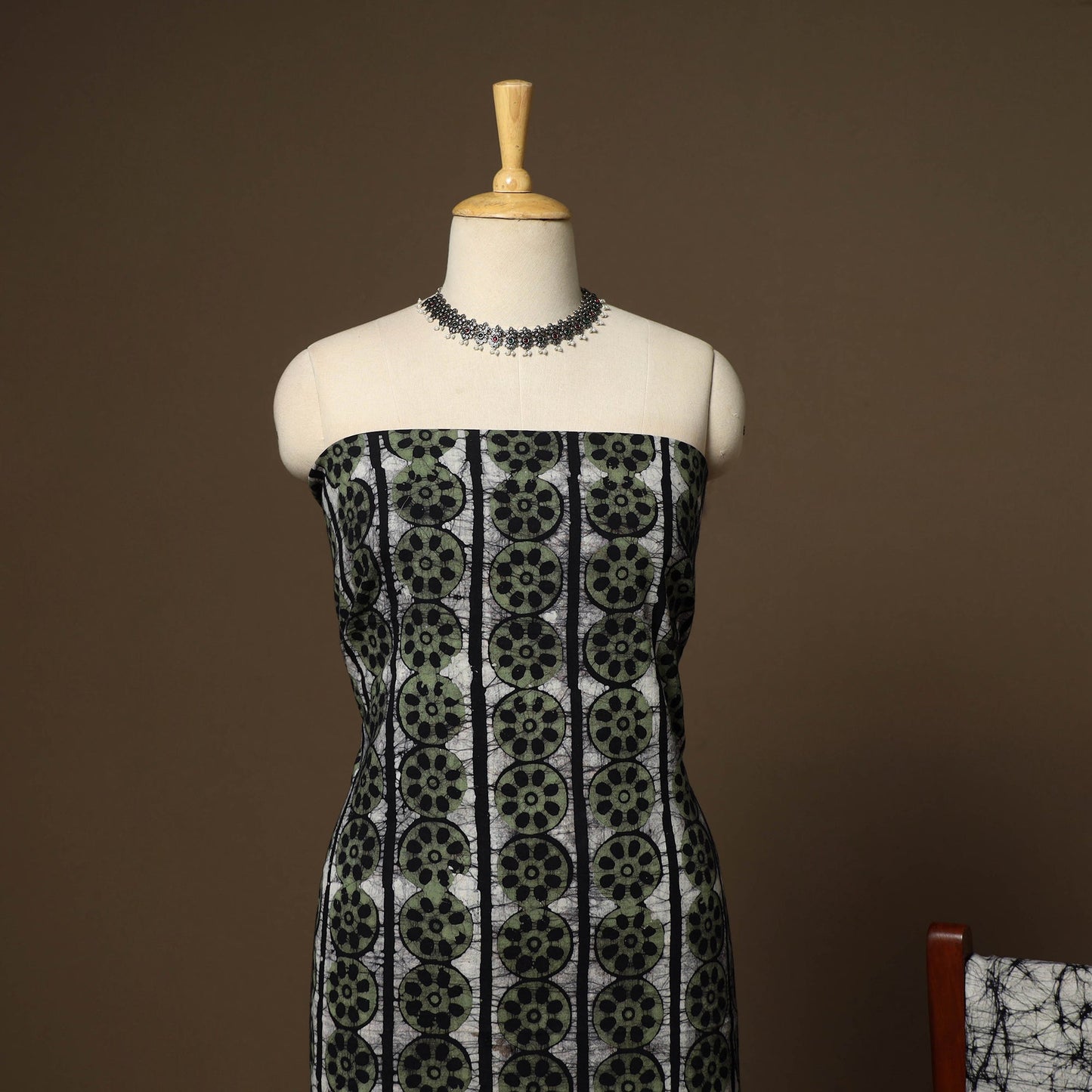 Green - 3pc cotton unstitched kutch batik dress material 14