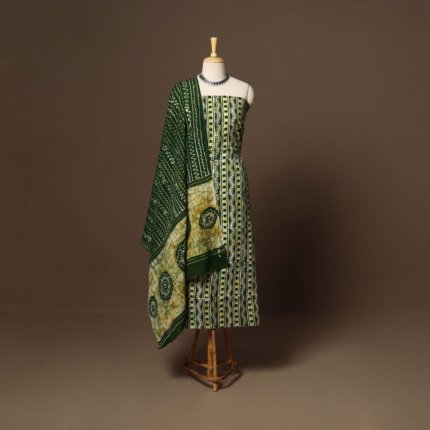 Green - 3pc cotton unstitched kutch batik dress material 25