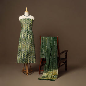 Green - 3pc cotton unstitched kutch batik dress material 25