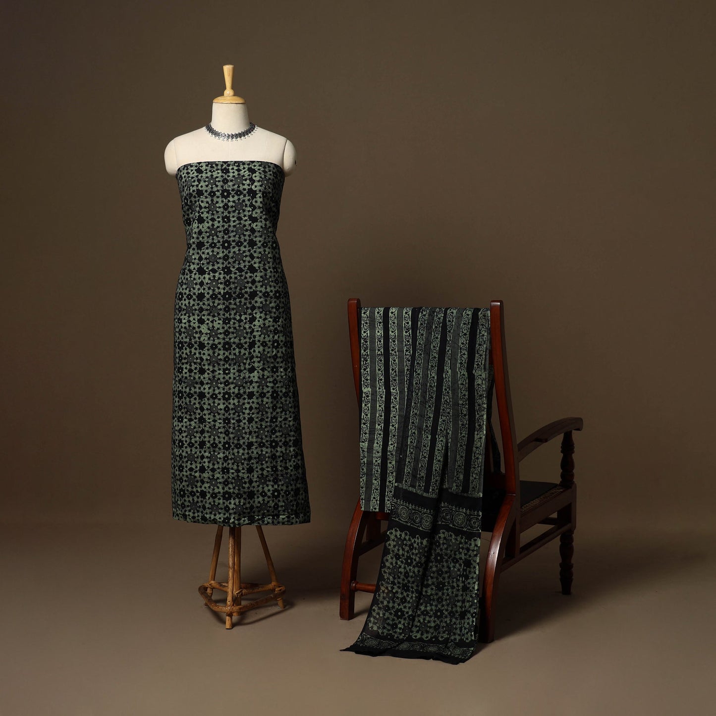 Green - 3pc cotton unstitched kutch batik dress material 27