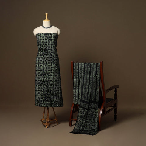 Green - 3pc cotton unstitched kutch batik dress material 27