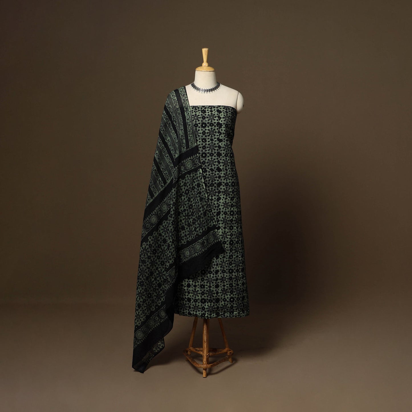 Green - 3pc cotton unstitched kutch batik dress material 27