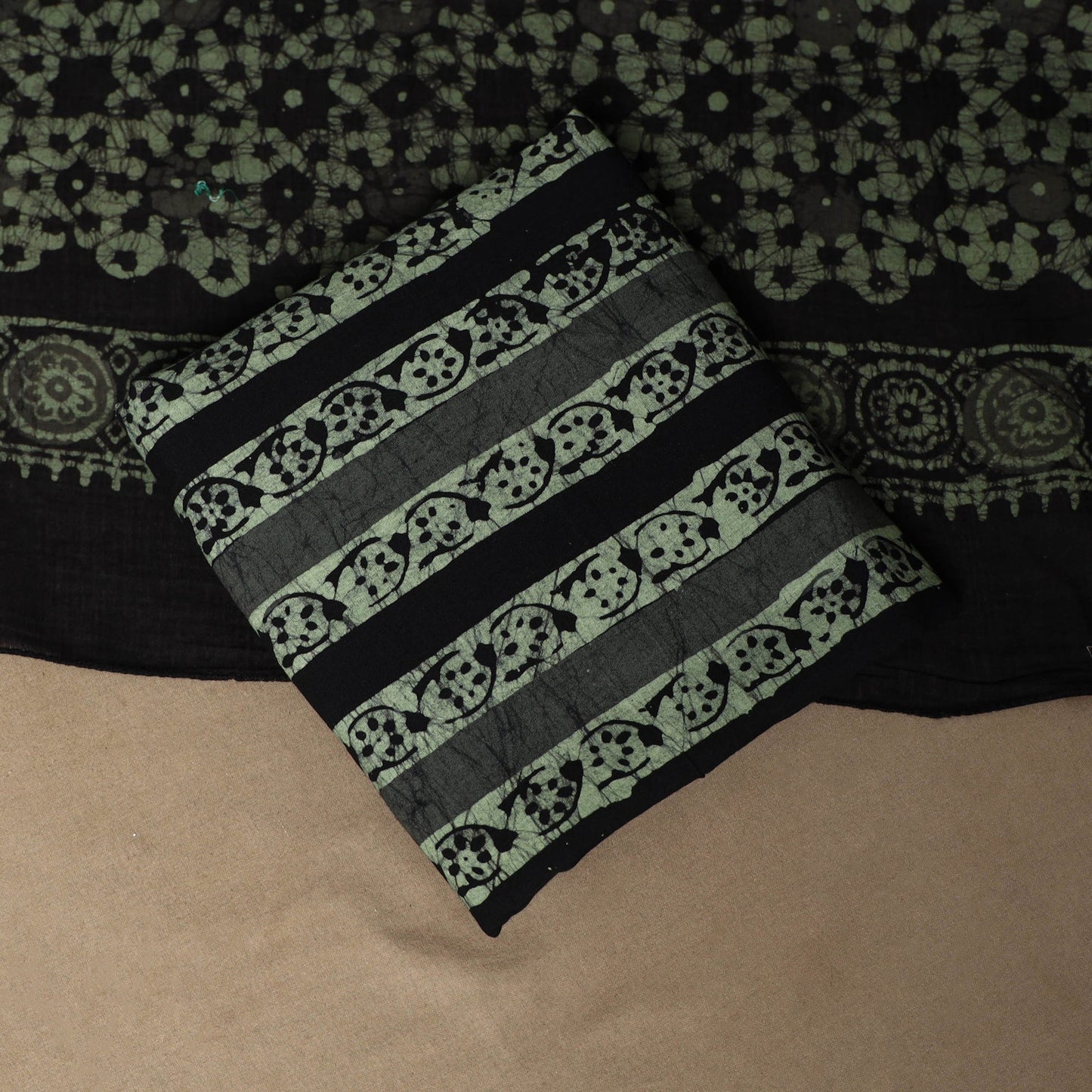 Green - 3pc cotton unstitched kutch batik dress material 27