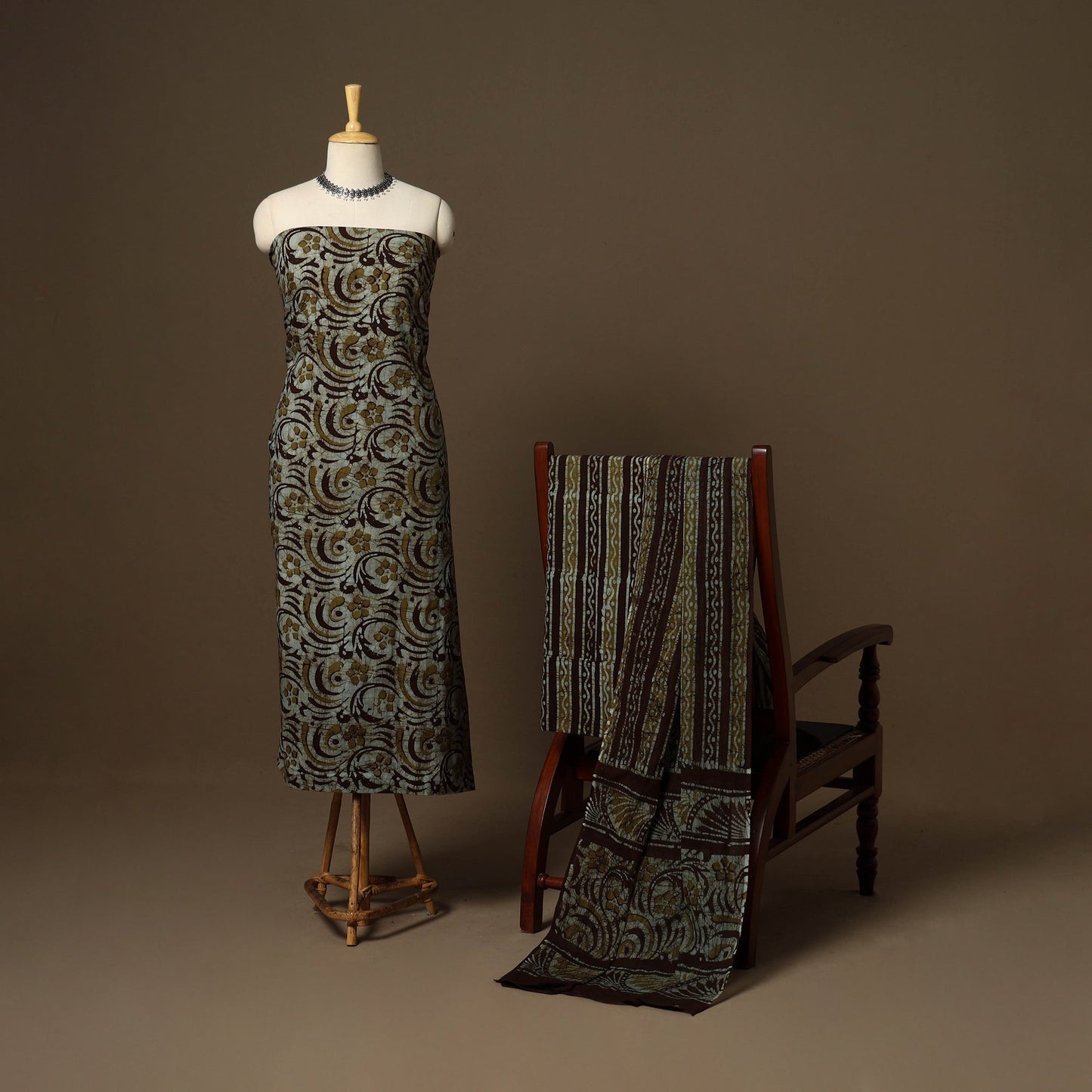 Green - 3pc cotton unstitched kutch batik dress material 39