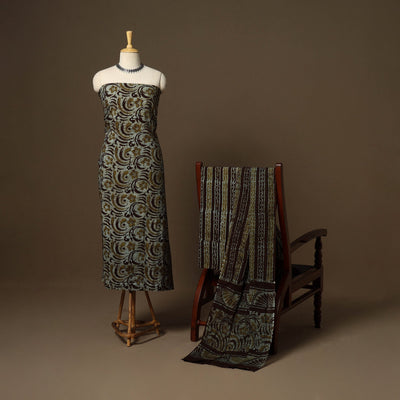 Green - 3pc cotton unstitched kutch batik dress material 39