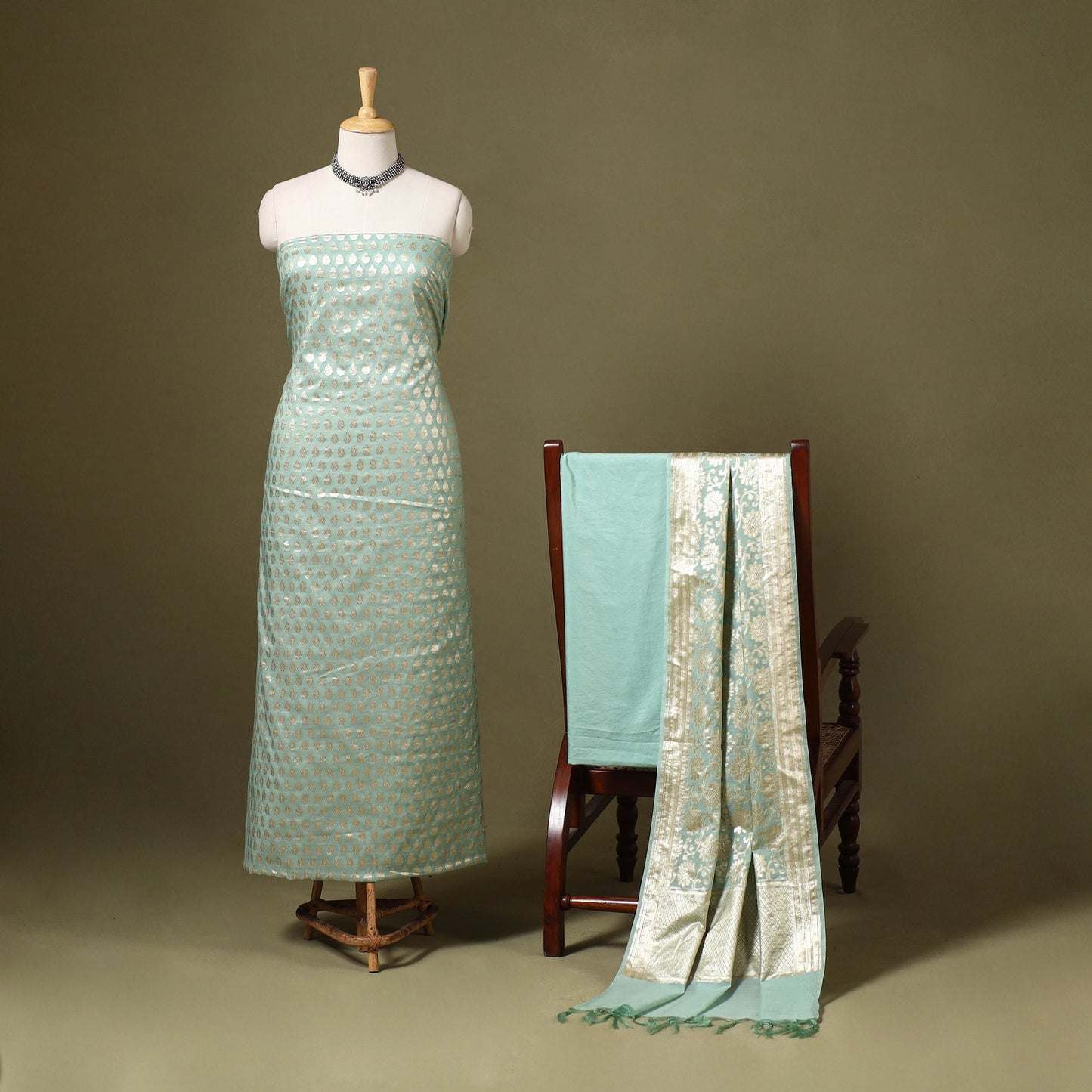  2pc Cotton x Viscose Zari Banarasi Dress Material 