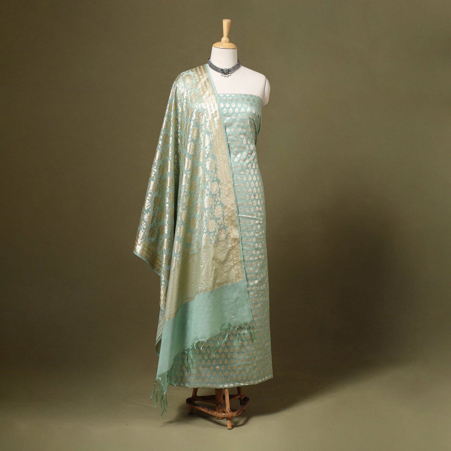  2pc Cotton x Viscose Zari Banarasi Dress Material 