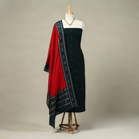 Green 3pc Embroidered Sambalpuri Dress Material with Jewellery Set