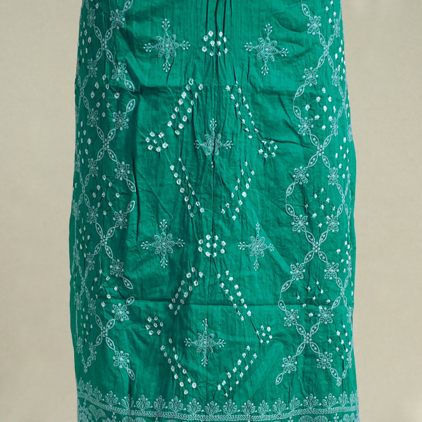 Green 3pc Embroidered Unstitched Kutch Bandhani Dress Material