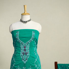 Green 3pc Embroidered Unstitched Kutch Bandhani Dress Material